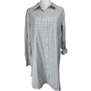 Gilligan & O'Malley Flannel Night Shirt‎ Nightgown XL Gray White Plaid Cozy